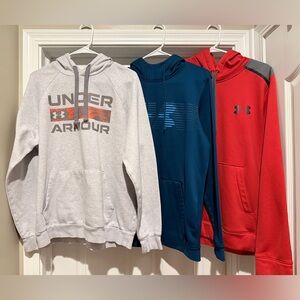 Lot of 3 Under Armour Men's Size Medium M Hoodies Gray, Blue, Red EUC